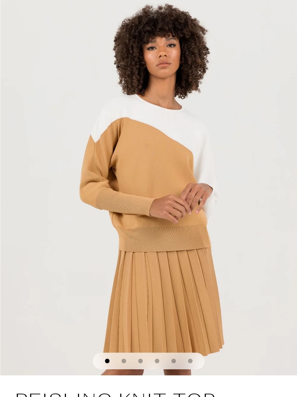 Pleated Circle Skirt Set in Camel and White